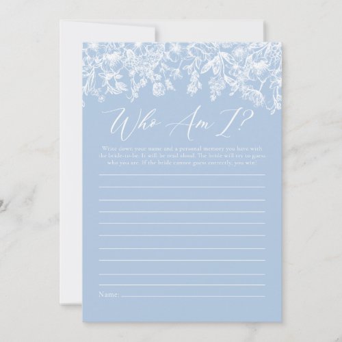 Dusty Blue Who Am I Bridal Shower Game Card