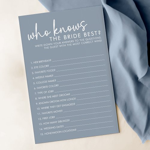 Dusty Blue Who Know The Bride Best Shower Game