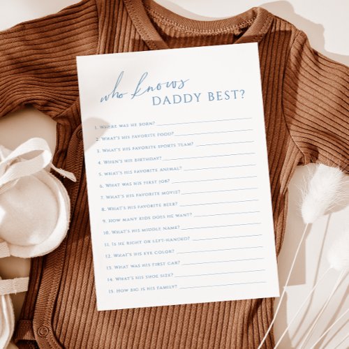 Dusty Blue Who Knows Daddy Baby Shower Game Card