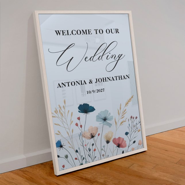 Dusty Blue Wild Floral Welcome Wedding Sign Poster (Creator Uploaded)