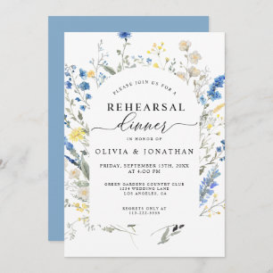 Dusty Blue Wild Flowers Floral Rehearsal Dinner Invitation
