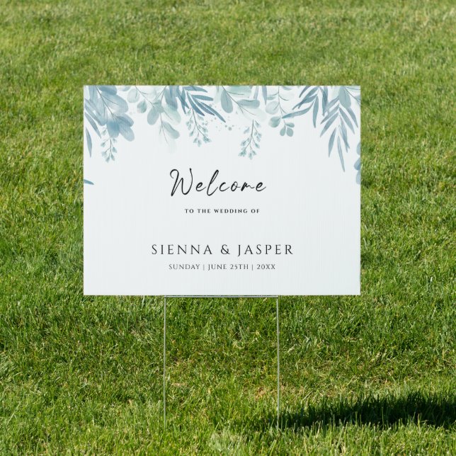 Dusty Blue Wild Meadow Wedding Welcome Sign (Insitu)