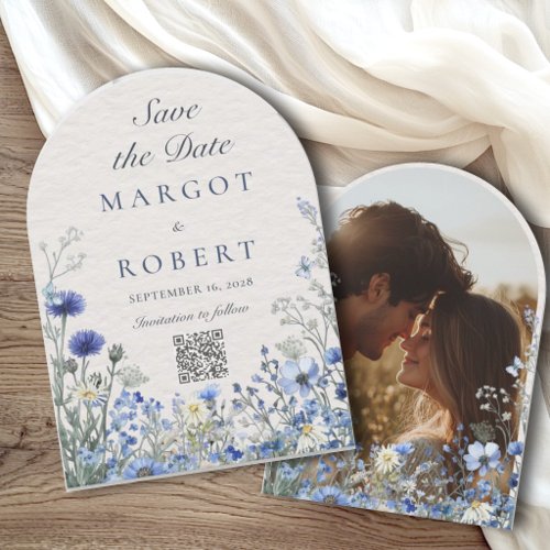 Dusty Blue Wildflower Arch Save The Date Invitation