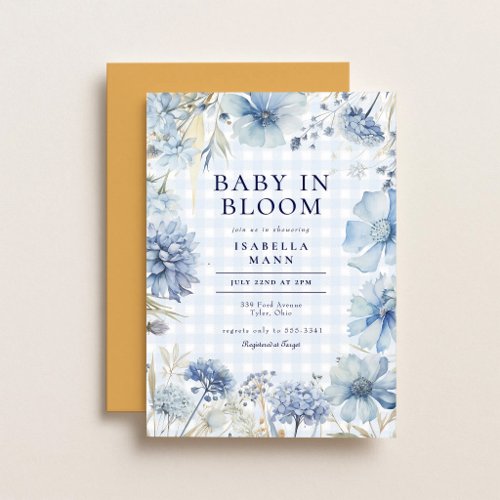 Dusty Blue Wildflower Baby Boy Shower Invitation