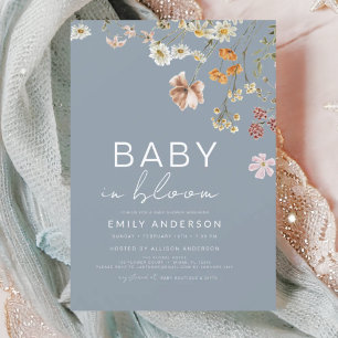 Dusty Blue Wildflower Baby in Bloom Baby Shower Invitation