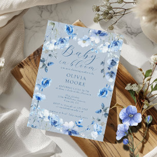 Dusty Blue Wildflower Baby in Bloom Baby Shower Invitation