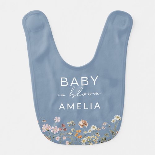 Dusty Blue Wildflower Baby in Bloom Floral  Baby Bib