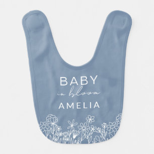 Dusty Blue Wildflower Baby in Bloom Floral  Bib