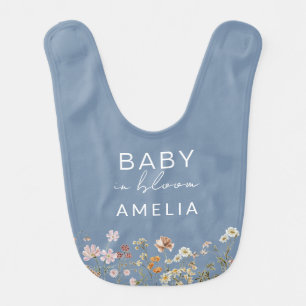 Dusty Blue Wildflower Baby in Bloom Floral  Bib