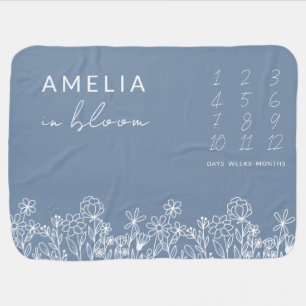 Dusty Blue Wildflower Baby in Bloom Floral  Blanket