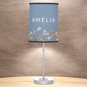 Dusty Blue Wildflower Baby in Bloom Floral  Table Lamp