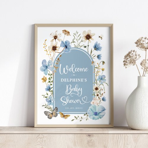 Dusty Blue Wildflower Baby in Bloom Shower Welcome Poster