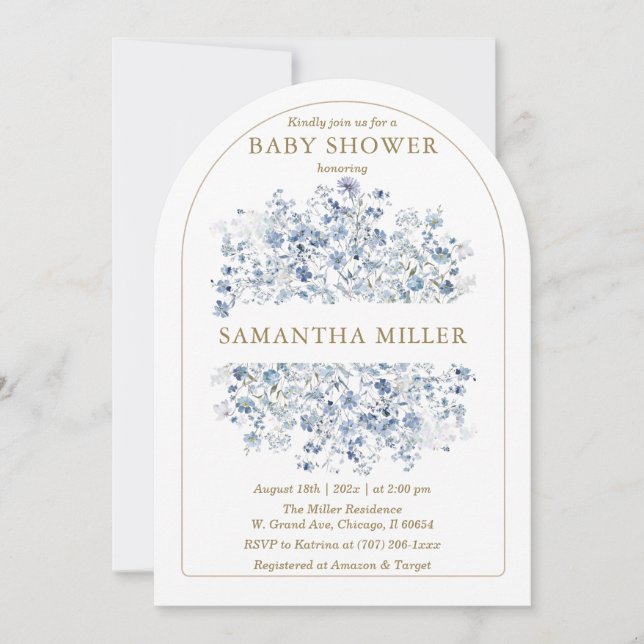Dusty Blue Wildflower Baby Shower Invitation (Front)