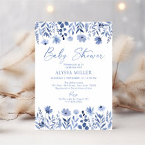 Dusty Blue Wildflower Baby Shower Invitation