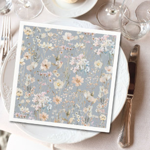 Dusty Blue Wildflower Baby Shower Napkins