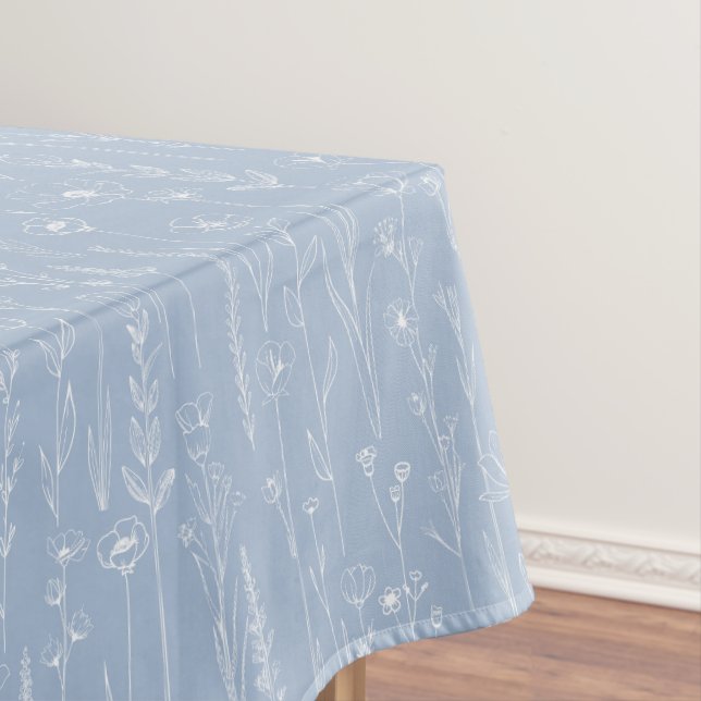 Dusty Blue Wildflower Baby Shower Tablecloth (In Situ)