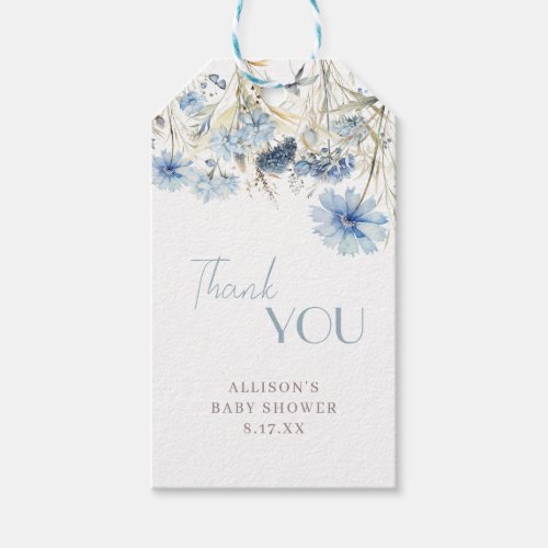 DUSTY Blue Wildflower Baby Shower Thank You Gift Tags