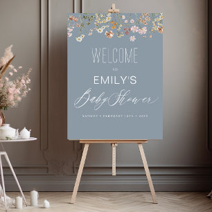 Dusty Blue Wildflower Baby Shower Welcome Sign