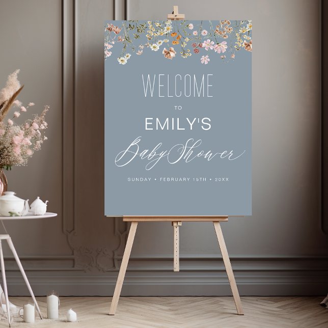 Dusty Blue Wildflower Baby Shower Welcome Sign (Creator Uploaded)