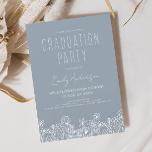 Dusty Blue Wildflower Bloom Graduation Party Boho Invitation