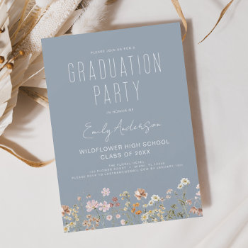 Dusty Blue Wildflower Bloom Graduation Party Boho Invitation by Hot_Foil_Creations at Zazzle