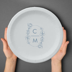 Dusty Blue Wildflower Bohemian Arch Wedding Paper Plates