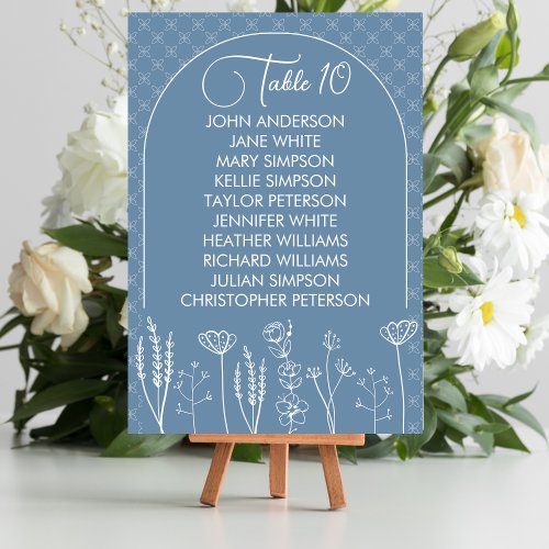 Dusty Blue Wildflower Bohemian Arch Wedding Table Number