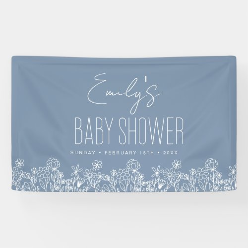 Dusty Blue Wildflower Boho Baby Shower Banner