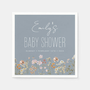 Dusty Blue Wildflower Boho Baby Shower In Bloom Napkins