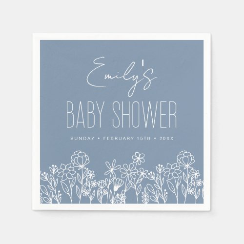 Dusty Blue Wildflower Boho Baby Shower In Bloom Napkins