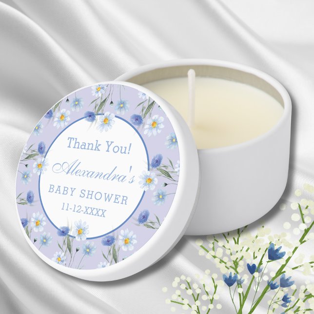 Dusty Blue Wildflower Boho Baby Shower Thank You Mini Candle Favors (Creator Uploaded)