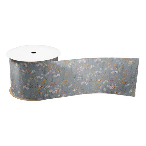 Dusty Blue Wildflower Boho Bloom Garden Boho Satin Ribbon