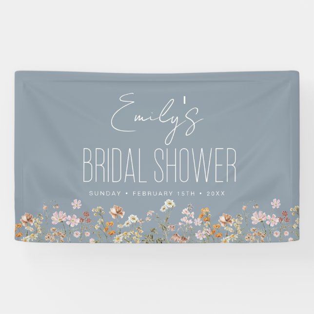 Dusty Blue Wildflower Boho Bridal Shower Banner (Horizontal)