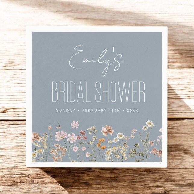 Dusty Blue Wildflower Boho Bridal Shower In Bloom Napkins (Creator Uploaded)