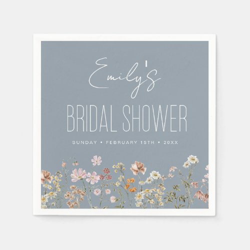 Dusty Blue Wildflower Boho Bridal Shower In Bloom Napkins