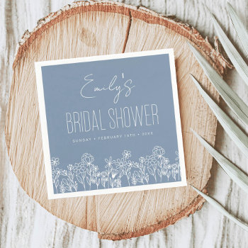 Dusty Blue Wildflower Boho Bridal Shower Napkins by Hot_Foil_Creations at Zazzle