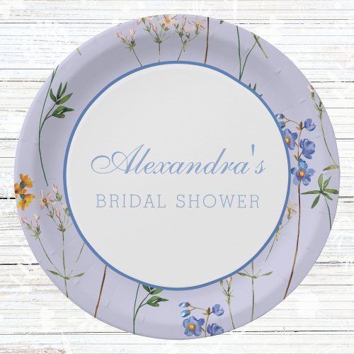 Dusty Blue Wildflower Boho Bridal Shower Paper Plates