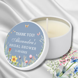 Dusty Blue Wildflower Boho Bridal Shower Thank You Mini Candle Favors