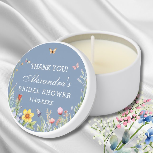 Dusty Blue Wildflower Boho Bridal Shower Thank You Mini Candle Favors (Creator Uploaded)