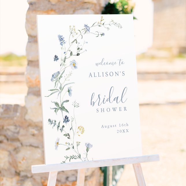 Dusty Blue Wildflower Boho Bridal Shower Welcome Foam Board (Dusty Blue Wildflower Boho Bridal Shower Welcome Foam Board)