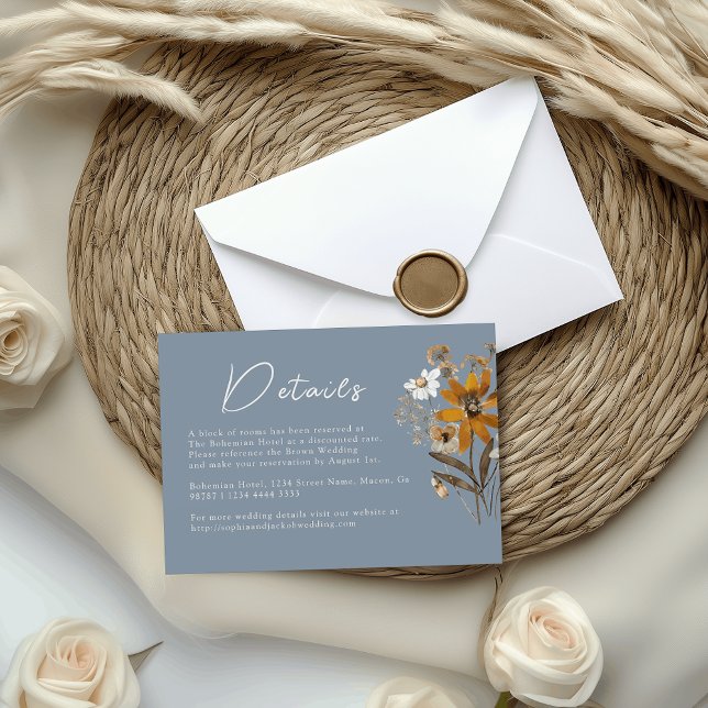  Dusty Blue Wildflower Boho Wedding Details  Enclosure Card (Creator Uploaded)