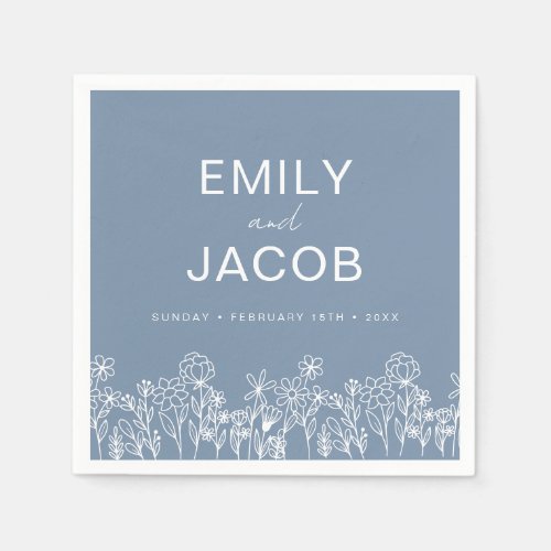 Dusty Blue Wildflower Boho Wedding In Bloom Napkins