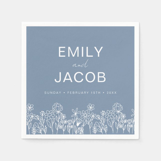 Dusty Blue Wildflower Boho Wedding In Bloom Napkins (Front)