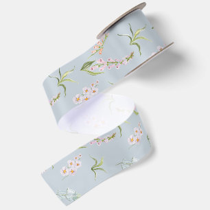Dusty Blue Wildflower Botanical Wedding Ribbon