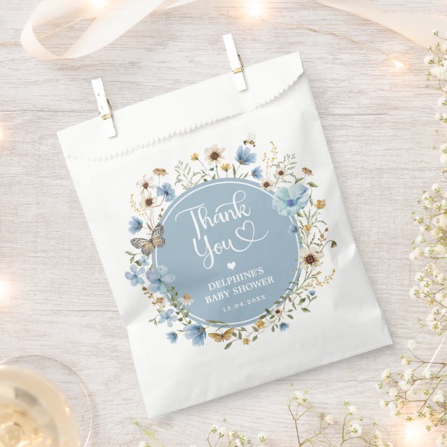 Dusty Blue Wildflower Boy Baby Shower Favor Bag (Clipped)