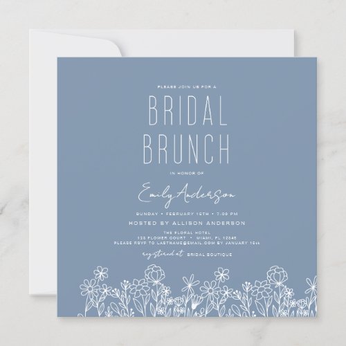 Dusty Blue Wildflower Bridal Brunch Bridal Shower Invitation