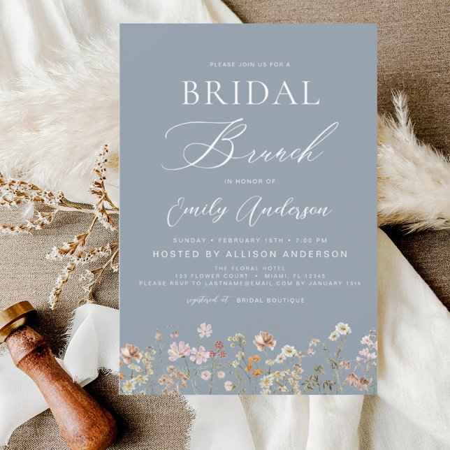 Dusty Blue Wildflower Bridal Brunch Bridal Shower Invitation (Creator Uploaded)