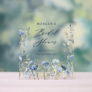 Dusty Blue Wildflower Bridal Shower Acrylic Sign