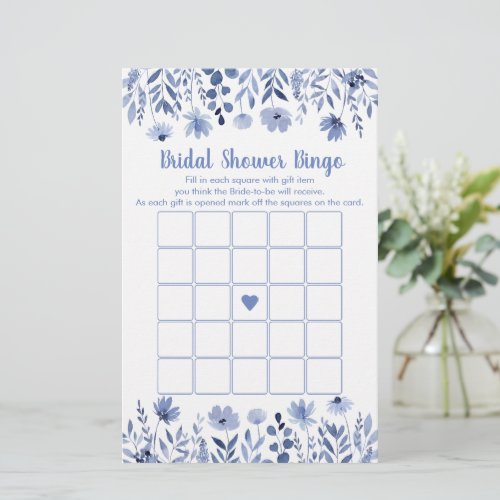 Dusty Blue Wildflower Bridal Shower Bingo Game