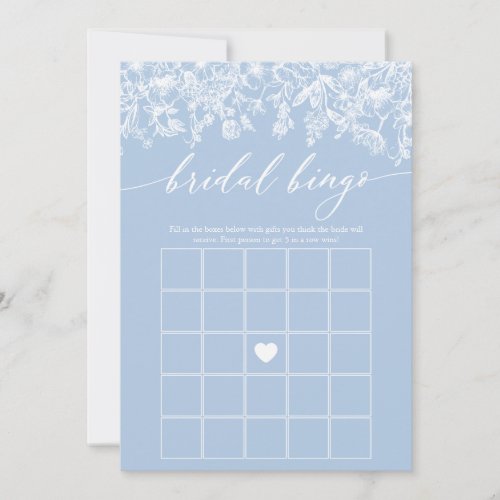 Dusty Blue Wildflower Bridal Shower Bingo Game Invitation